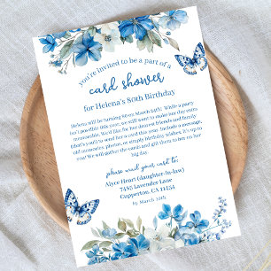 Cartão de Aniversário de 80 Anos Blue Floral com C
