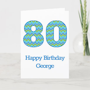 Cartão de Aniversário de 80 de Cevron Azul e Verde