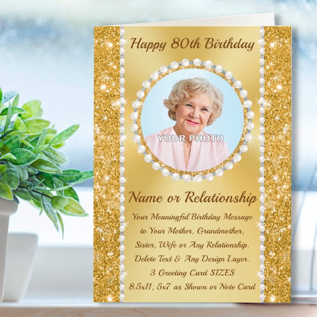 Cartão de Aniversário de 80 para Mãe, Irmã, Esposa (Personalised, 80th birthday card for sister. 80th birthday greetings for a woman, mom, mum, wife. )