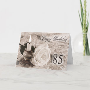 Cartão de aniversário de 85 anos com um rosa antig