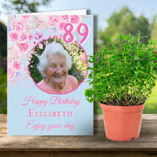 Cartão de Aniversário de 89 Anos com Uma Foto Flor