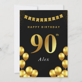 Cartão de Aniversário de 90 anos Balões Pretos e D