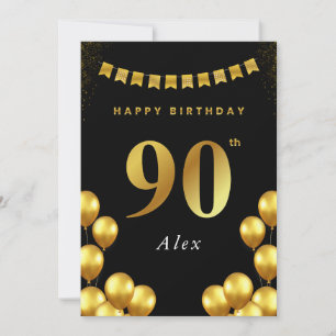 Cartão de Aniversário de 90 anos Balões Pretos e D