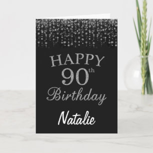 Cartão de Aniversário de 90 anos com Brilho Preto 