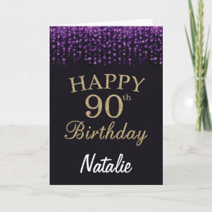 Cartão de Aniversário de 90 anos com Brilho Roxo P