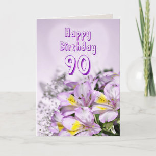 Cartão de aniversário de 90 com flores de lírio al