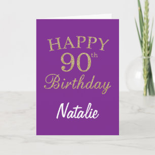 Cartão de Aniversário de 90 Roxo e Dourado
