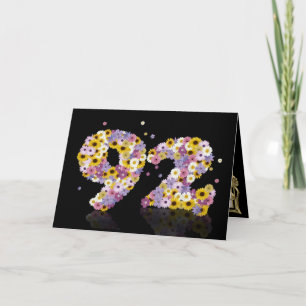 Cartão de aniversário de 92 anos com letras florid