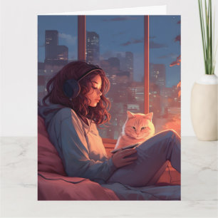 CARTÃO DE ANIVERSÁRIO DE ADOLESCENTE MENINA GATO F