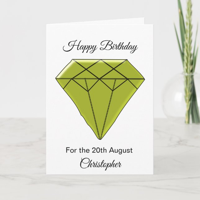 Cartão de Aniversário de Agosto - Peridot (Frente)