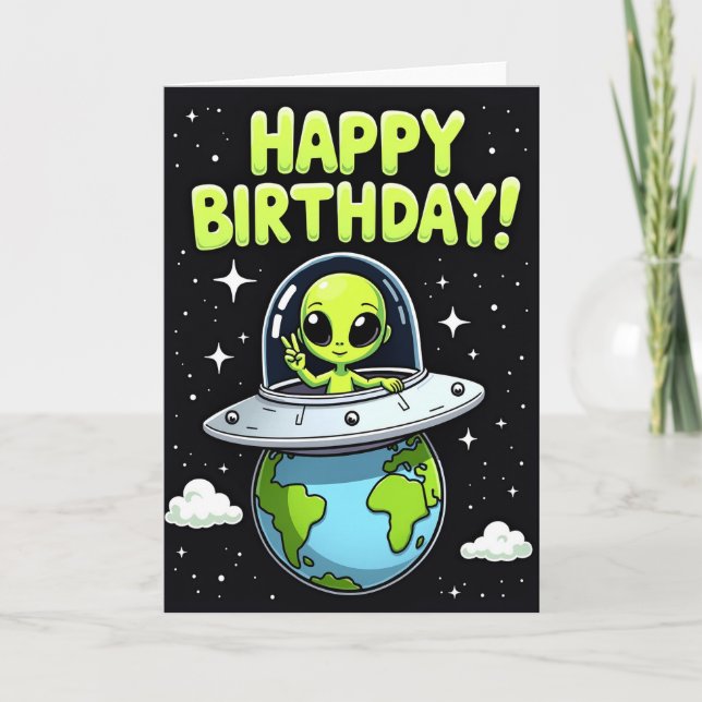 Cartão de Aniversário de Alien Alegre (Frente)