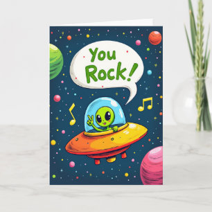 Cartão de Aniversário de Alien Cósmico Divertido