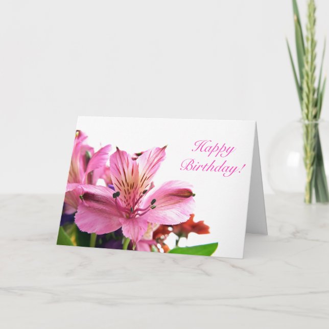 Cartão de Aniversário de Alstroemeria Roxo Claro (Frente)