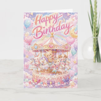 Cartão de Aniversário de Animais com Bolo de Anive