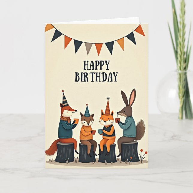 Cartão de Aniversário de Animais da Floresta (Frente)