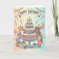 Cartão de Aniversário de Animal da Floresta