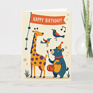 Cartão de Aniversário de Animal de Festa Alegre