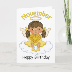 Cartão de Aniversário de Anjo Brunette de Novembro