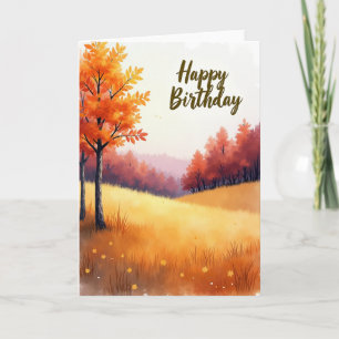 Cartão de Aniversário de Aquarela de Outono