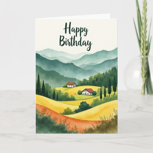 Cartão de Aniversário de Aquarela Pacífica (Frente)