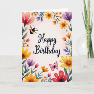 Cartão de Aniversário de Aquarela Radiante