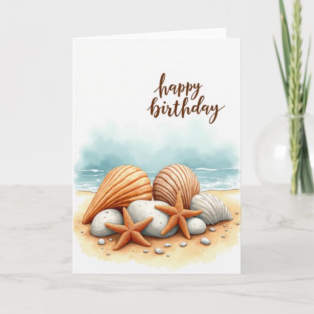 Cartão de Aniversário de Aquarela Shell (Frente)
