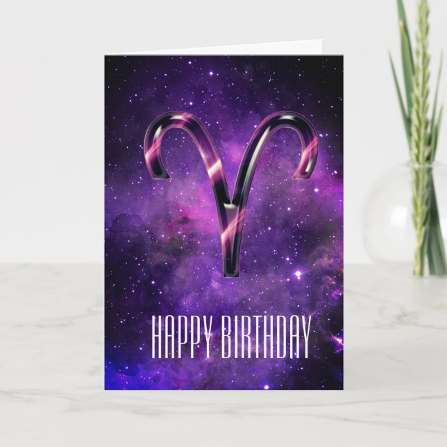 Cartão de Aniversário de Áries Espaço Roxo (Frente)