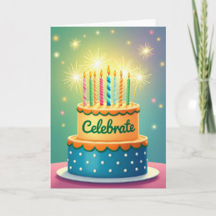 Cartão de Aniversário de Arte de Bolo Vibrante