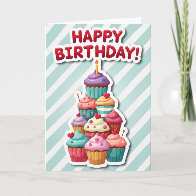 Cartão de Aniversário de Arte de Cupcake (Frente)
