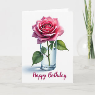 Cartão de Aniversário de Arte de Flor Rosa Alegre