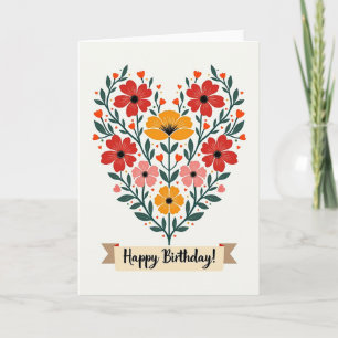 Cartão de Aniversário de Arte Popular Floral Doce