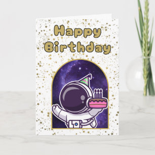 Cartão de aniversário de astronauta fofo no espaço