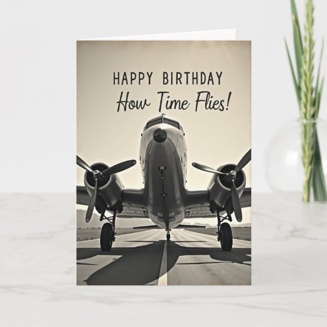 Cartão de Aniversário de Avião Clássico (Frente)