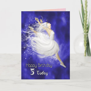 Cartão de aniversário de bailarina saltando 5 anos