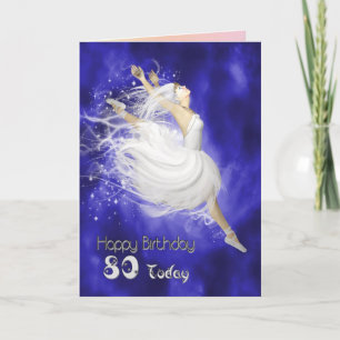 Cartão de aniversário de bailarina saltando aos 80