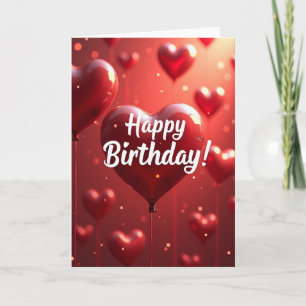 Cartão de Aniversário de Balão Coração Vermelho