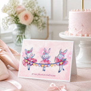 Cartão de Aniversário de Ballerina Bunnies Rosa