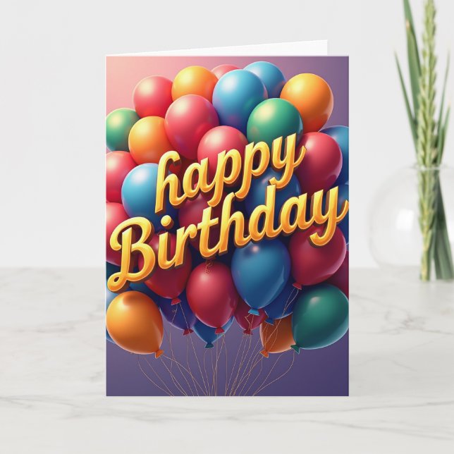 Cartão de Aniversário de Balões Alegres (Frente)