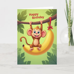 Cartão de Aniversário de Banana de Macaco Alegre
