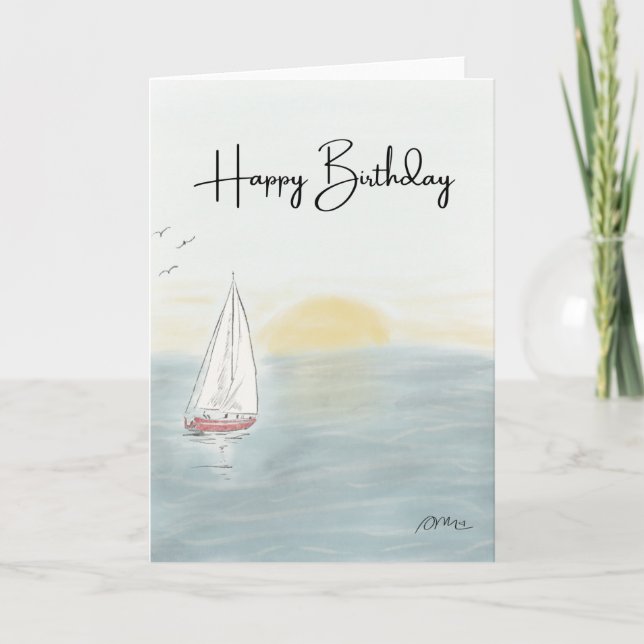 Cartão de Aniversário de Barco à Vela (Frente)
