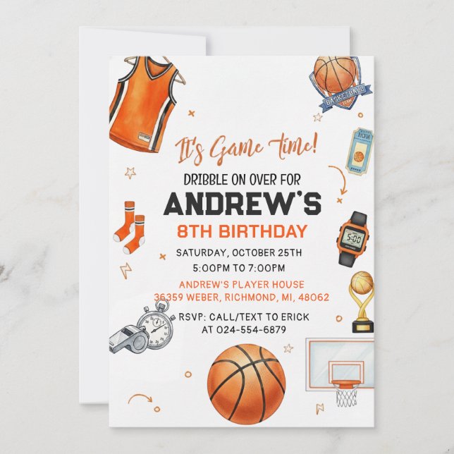 Cartão de aniversário de basquete personalizado pa (Frente)