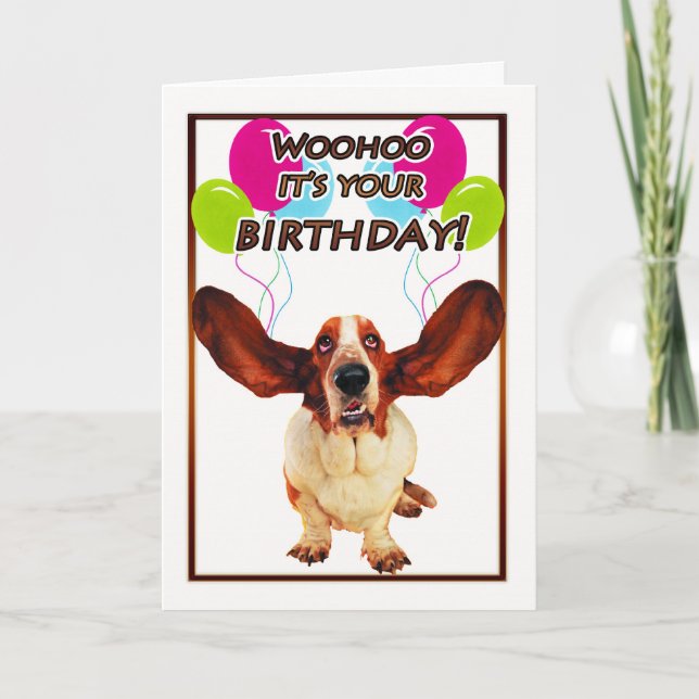 cartão de aniversário de basset hound - woohoo é s (Frente)