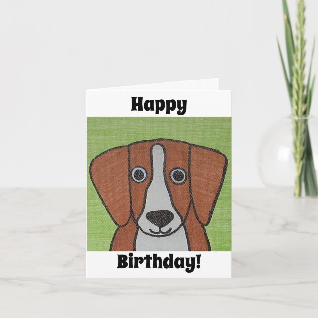 Cartão de Aniversário de Beagle Cute (Frente)