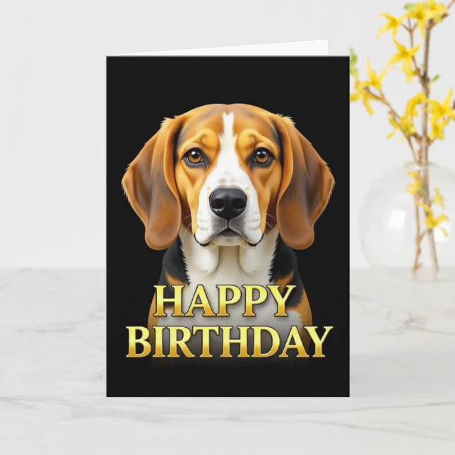 CARTÃO DE ANIVERSÁRIO DE BEAGLE EM CLOSEUP NÍTIDO (Flor Amarela)