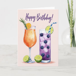 Cartão de Aniversário de Bebidas em Aquarela