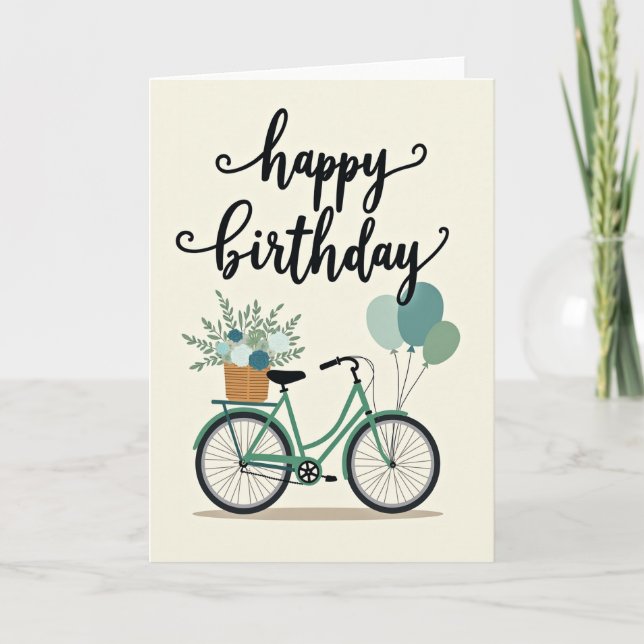 Cartão de Aniversário de Bicicleta Alegre (Frente)
