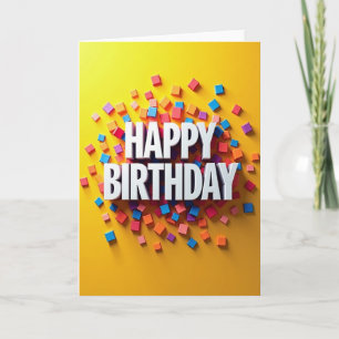 Cartão de Aniversário de Blocos 3D Festivos