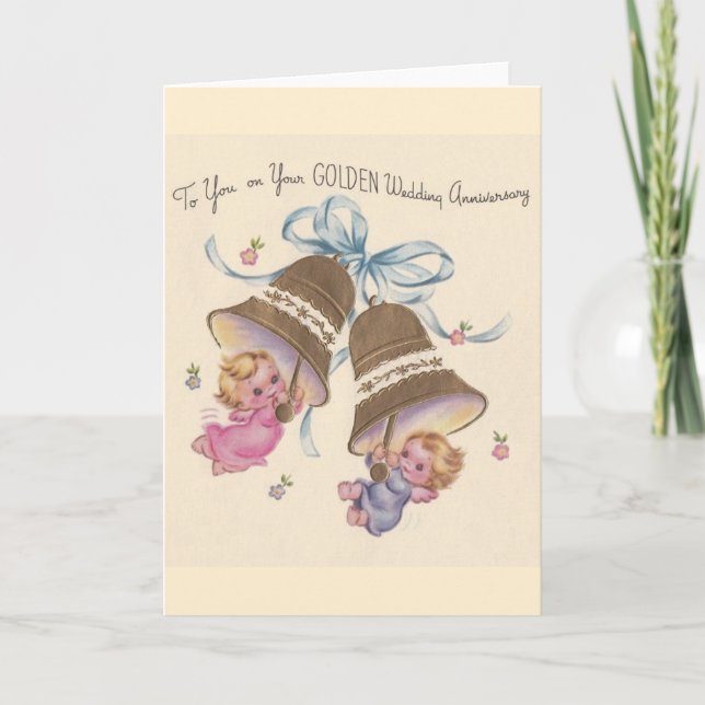 Cartão de Aniversário de Bodas de Ouro Vintage (Frente)