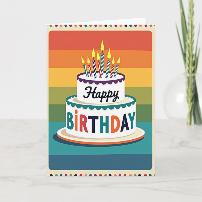 Cartão de Aniversário de Bolo Arco-íris (Frente)