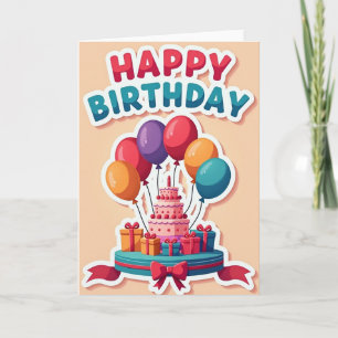 Cartão de Aniversário de Bolo Caprichoso
